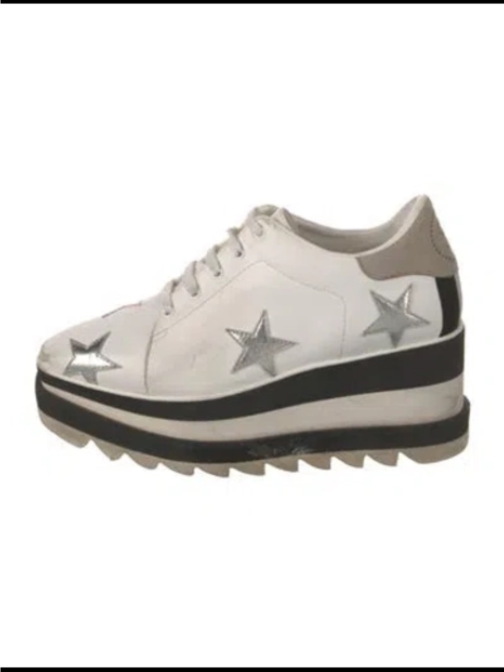 Stella McCartney White Platform Sneakers with Silver Star Accents